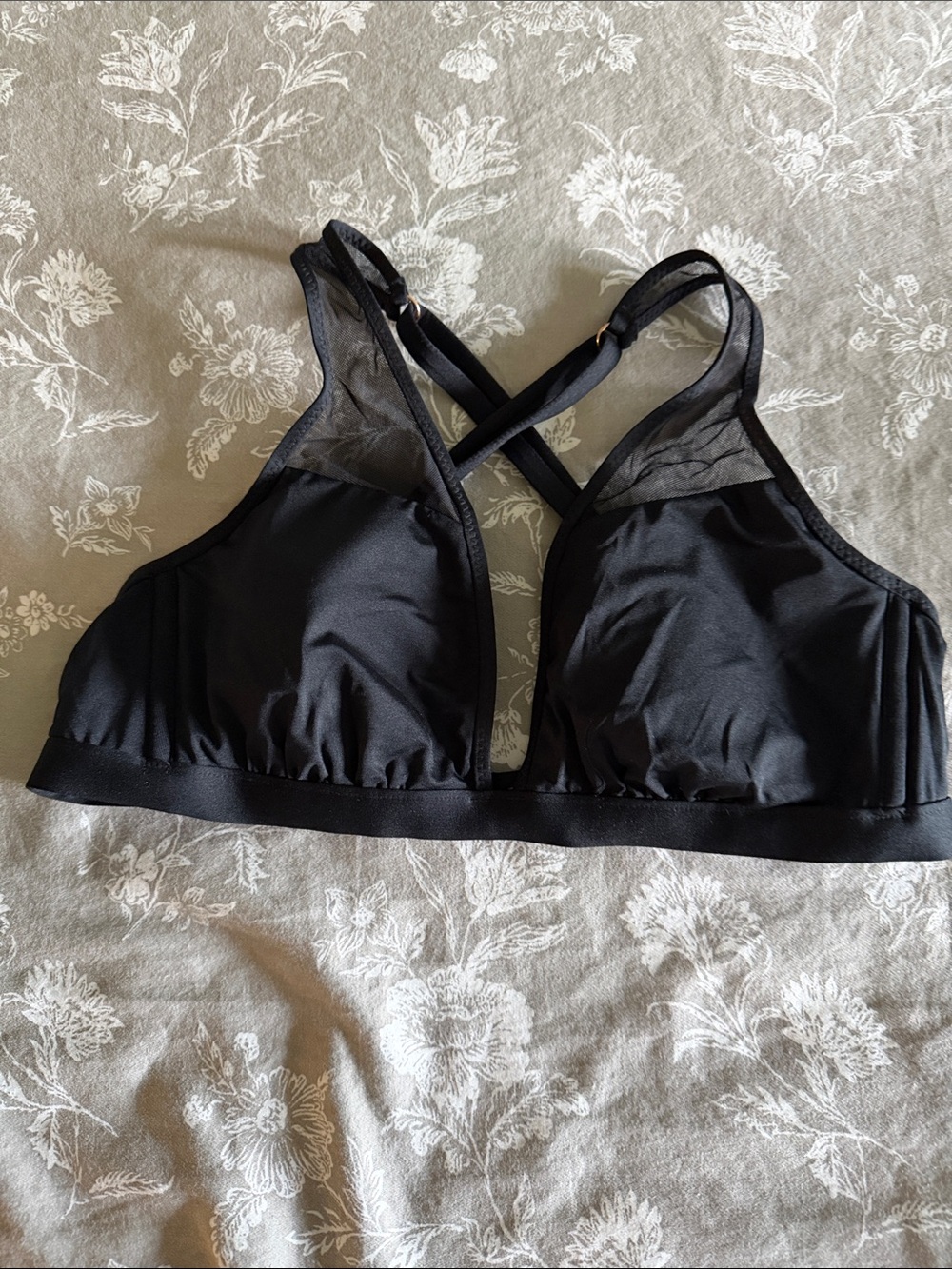 Shade & Shore Black Mesh-Trim Bikini Top